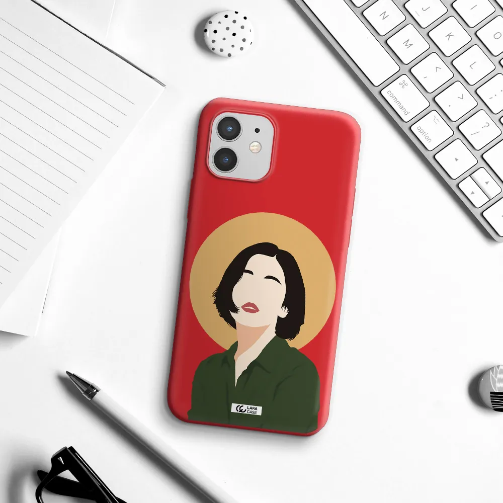 Portrait Of A Girl In A Green Dress Apple iPhone 12 mini Silicone Imperial Red Case