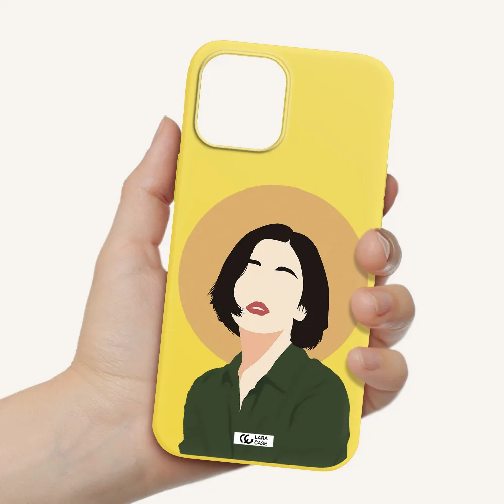 Portrait Of A Girl In A Green Dress Apple iPhone 12 pro max Silicone canary yellow Case