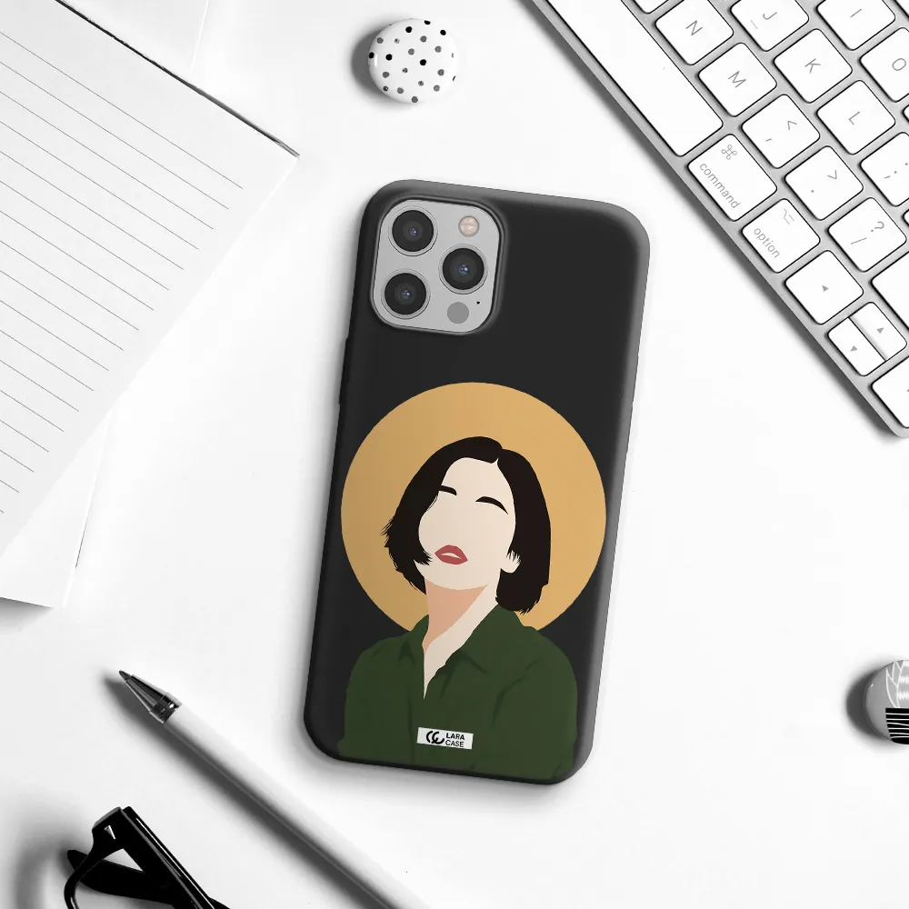 Portrait Of A Girl In A Green Dress Apple iPhone 12 pro Silicone black Case