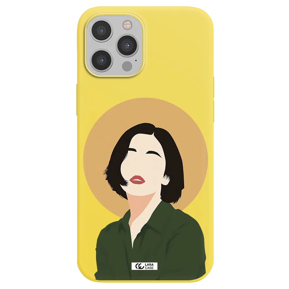 Portrait Of A Girl In A Green Dress Apple iPhone 12 pro Silicone canary yellow Case