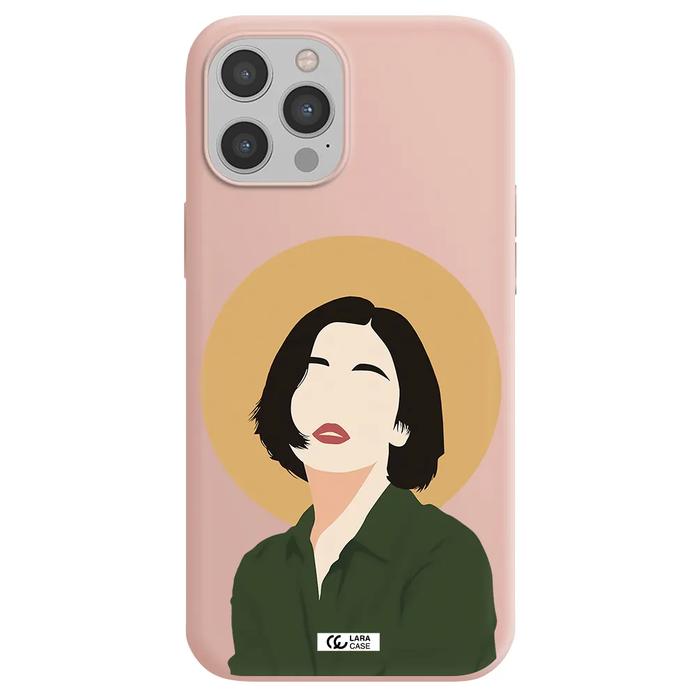 Portrait Of A Girl In A Green Dress Apple iPhone 12 pro Silicone pastel pink Case