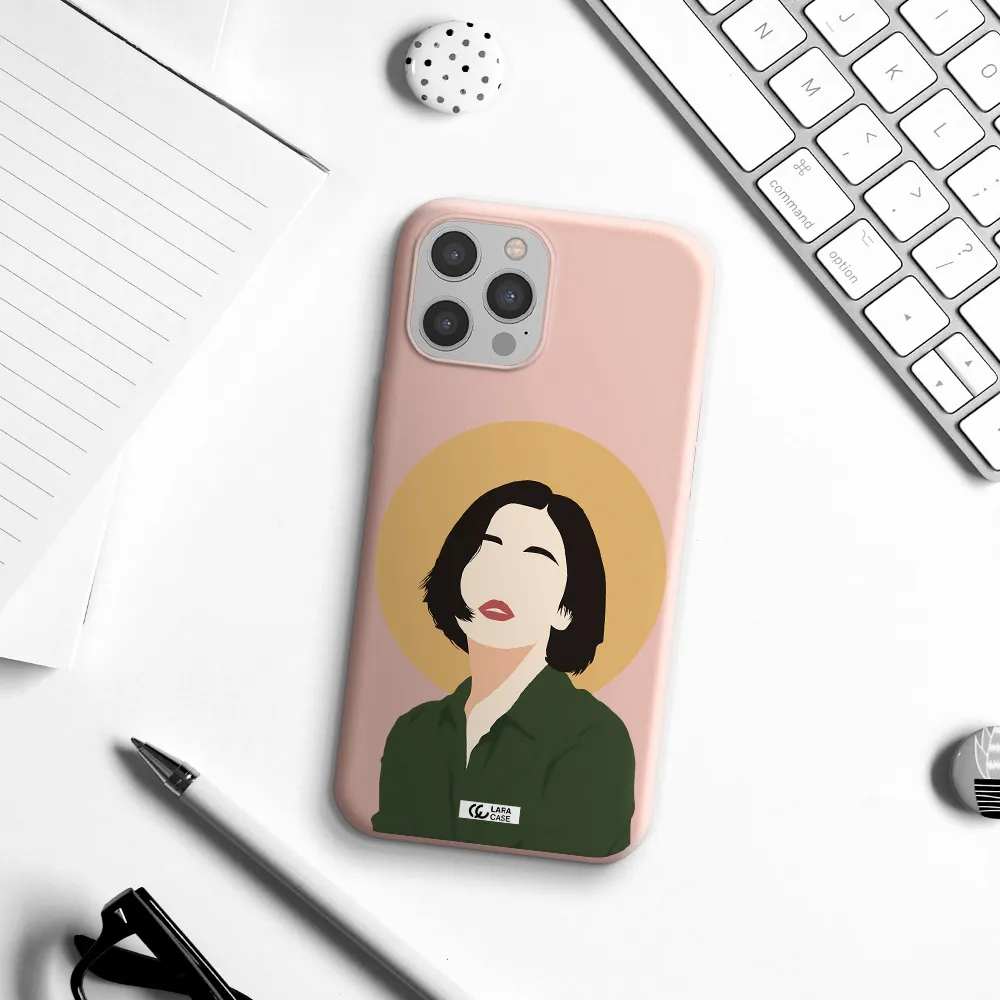 Portrait Of A Girl In A Green Dress Apple iPhone 12 pro Silicone pastel pink Case