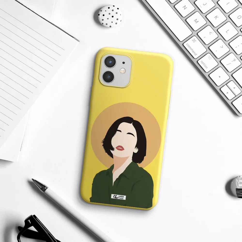 Portrait Of A Girl In A Green Dress Apple iPhone 12 Silicone canary yellow Case