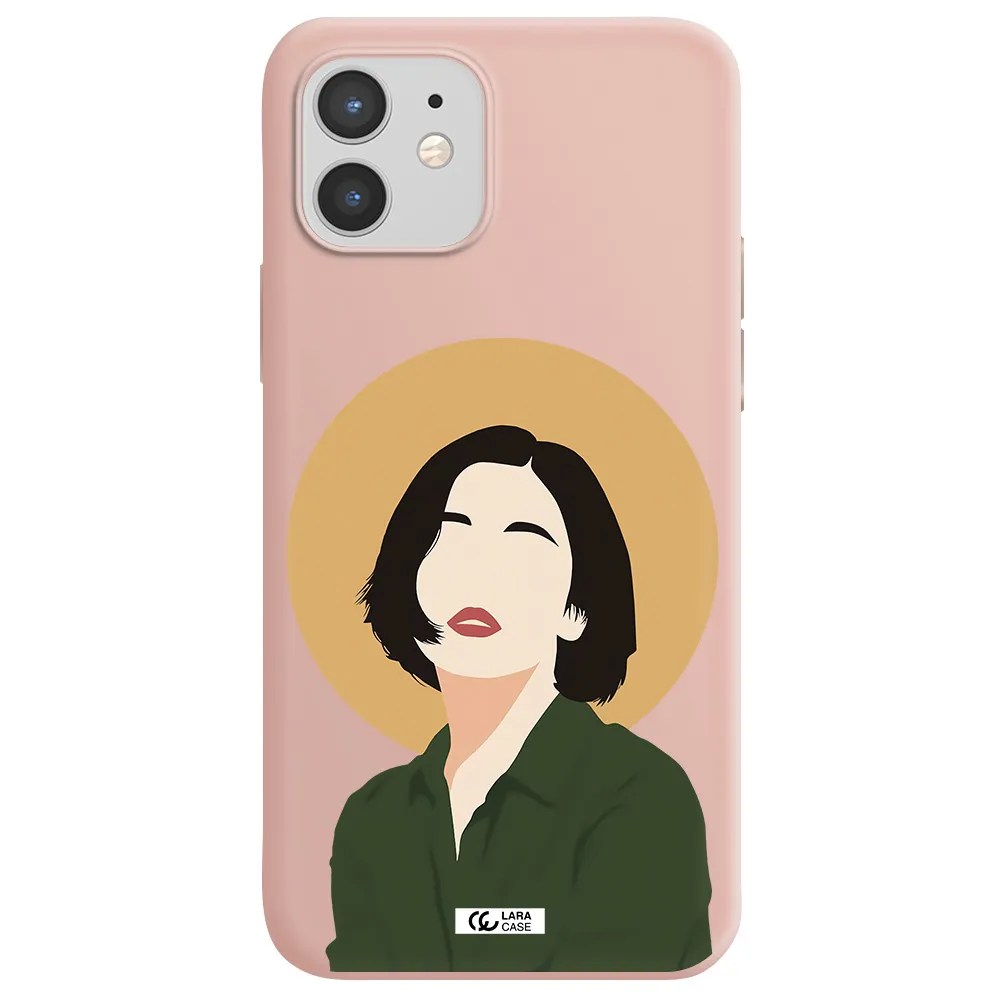 Portrait Of A Girl In A Green Dress Apple iPhone 12 Silicone pastel pink Case