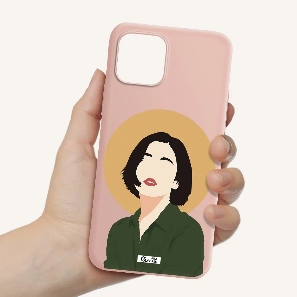 Portrait Of A Girl In A Green Dress Apple iPhone 12 Silicone pastel pink Case