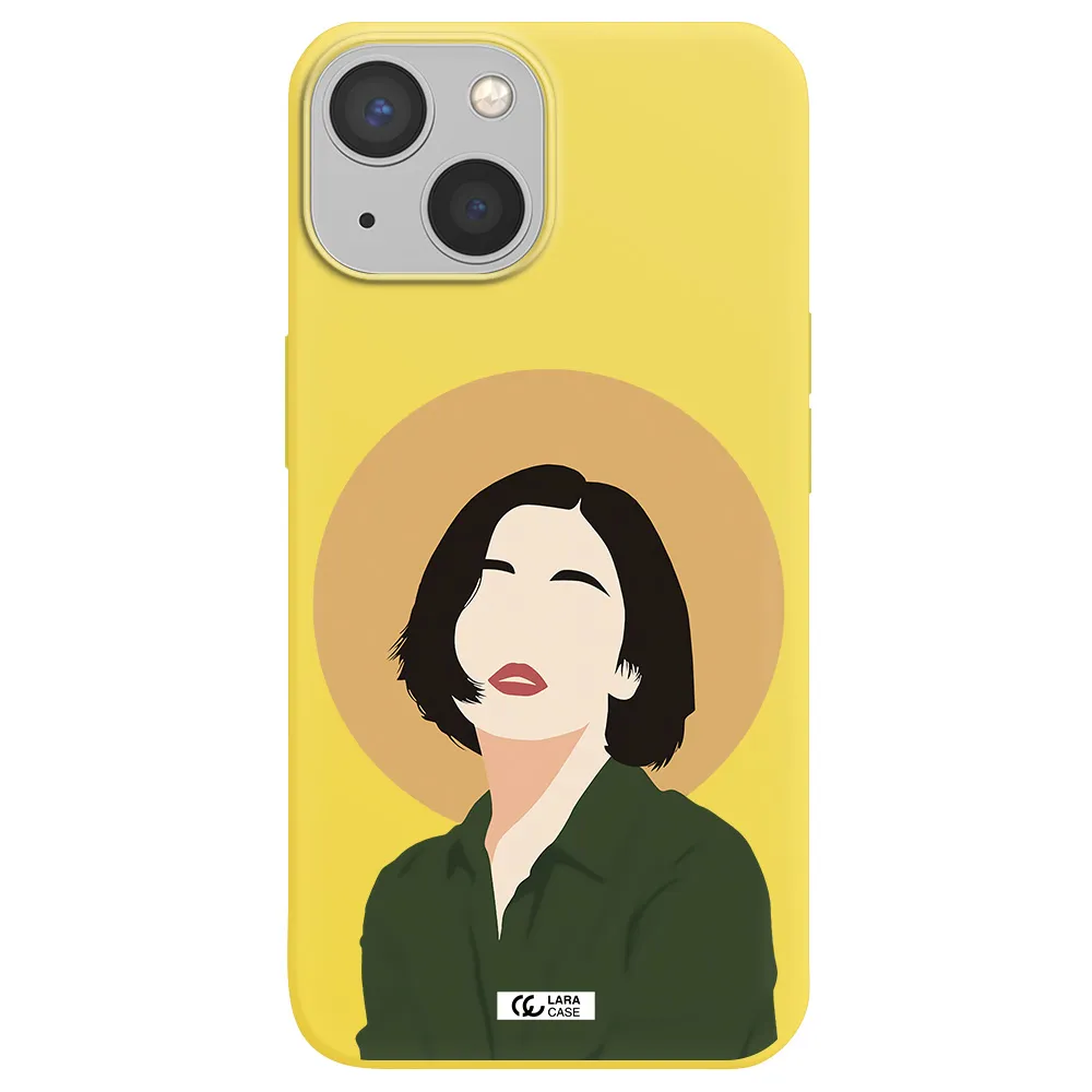 Portrait Of A Girl In A Green Dress Apple iPhone 13 mini Silicone canary yellow Case