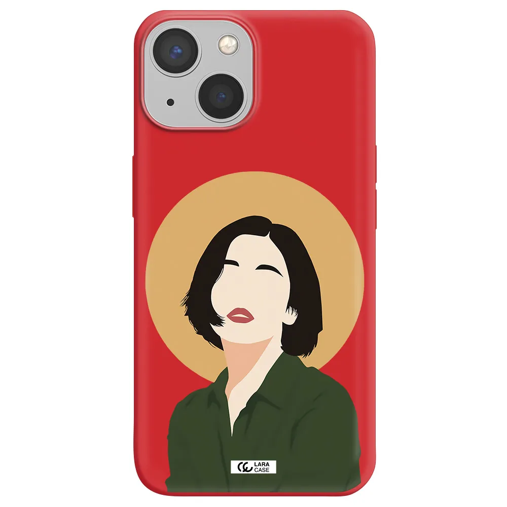 Portrait Of A Girl In A Green Dress Apple iPhone 13 mini Silicone Imperial Red Case