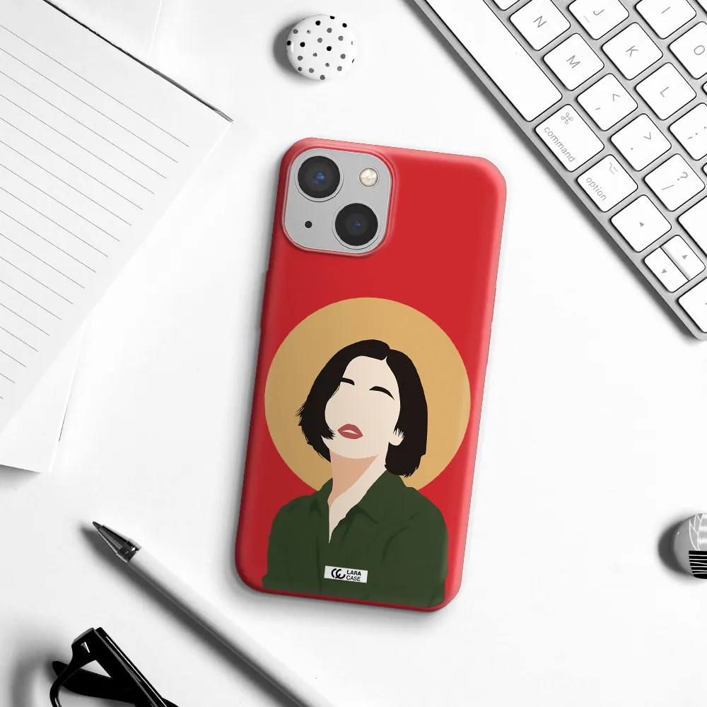 Portrait Of A Girl In A Green Dress Apple iPhone 13 mini Silicone Imperial Red Case