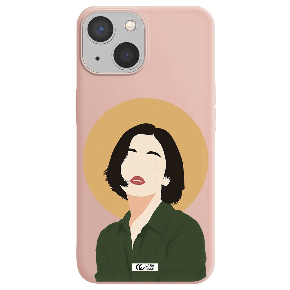 Portrait Of A Girl In A Green Dress Apple iPhone 13 mini Silicone pastel pink Case