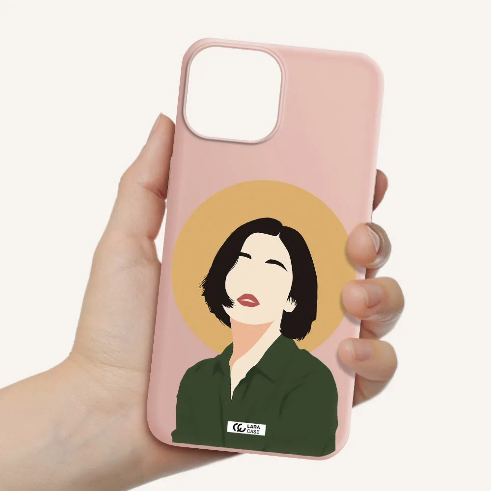 Portrait Of A Girl In A Green Dress Apple iPhone 13 mini Silicone pastel pink Case