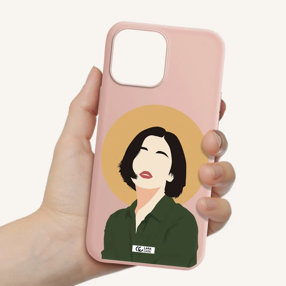 Portrait Of A Girl In A Green Dress Apple iPhone 13 Pro Max Silicone pastel pink Case
