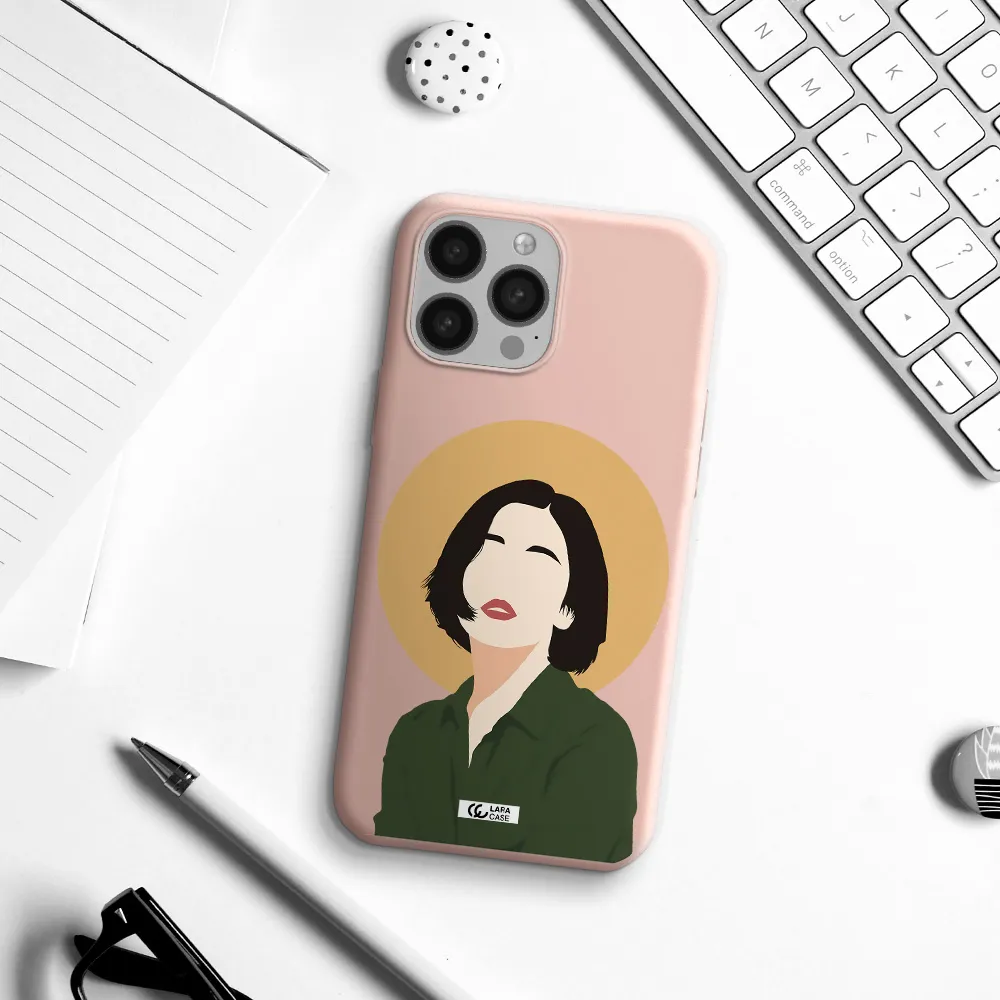 Portrait Of A Girl In A Green Dress Apple iPhone 13 Pro Max Silicone pastel pink Case