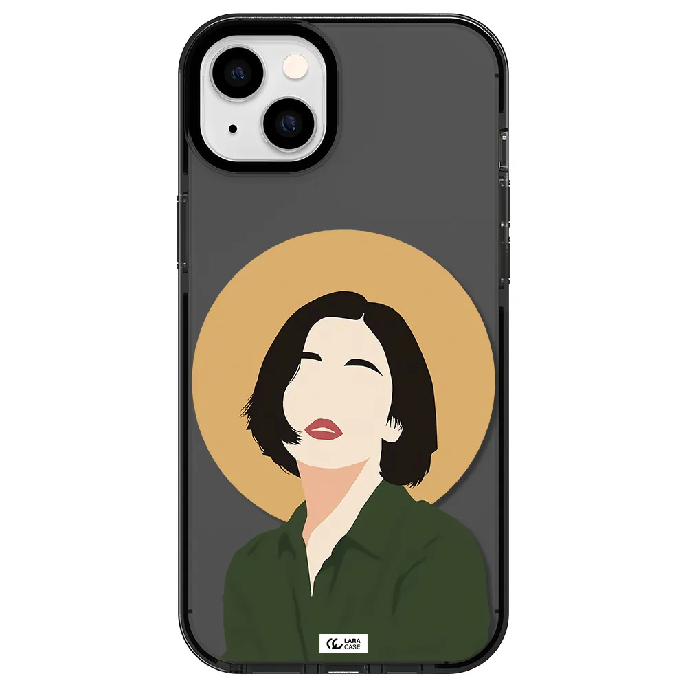 Portrait Of A Girl In A Green Dress Apple iPhone 14 plus impact Smoke Black Case