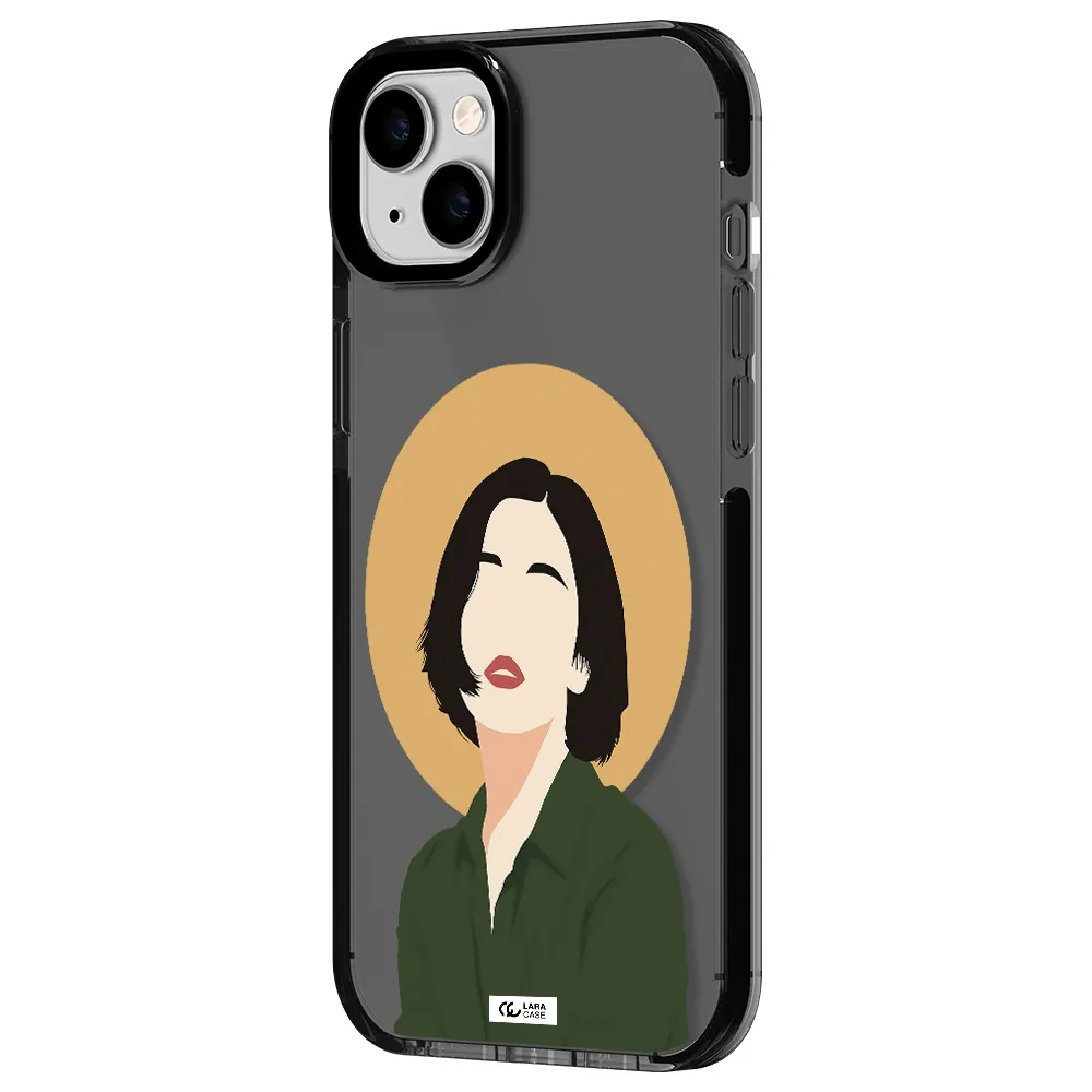 Portrait Of A Girl In A Green Dress Apple iPhone 14 plus impact Smoke Black Case