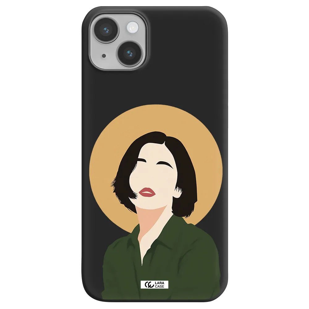 Portrait Of A Girl In A Green Dress Apple iPhone 14 plus Silicone black Case