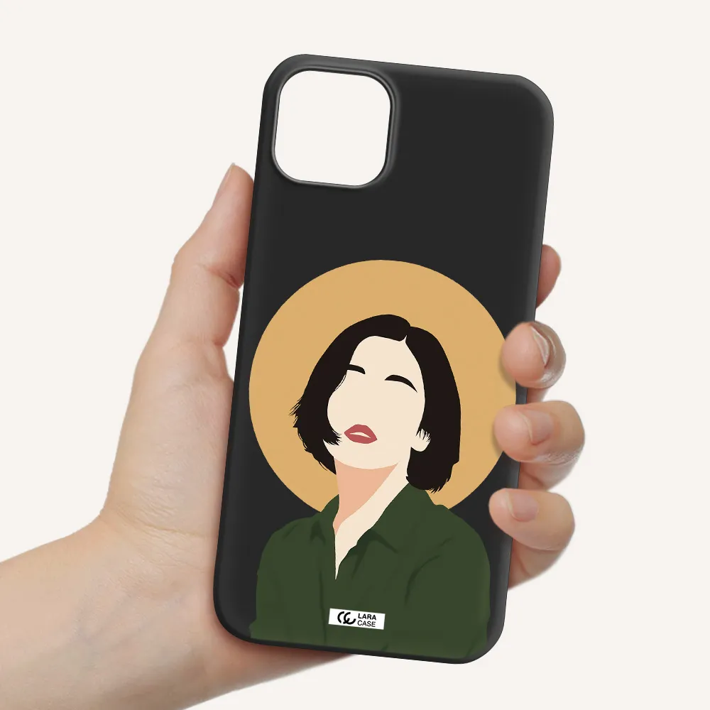 Portrait Of A Girl In A Green Dress Apple iPhone 14 plus Silicone black Case