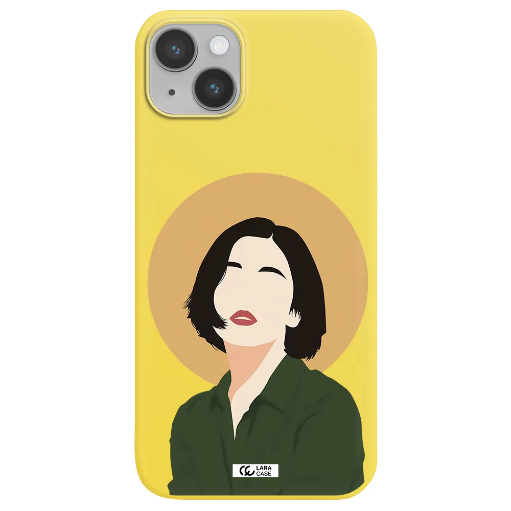 Portrait Of A Girl In A Green Dress Apple iPhone 14 plus Silicone canary yellow Case