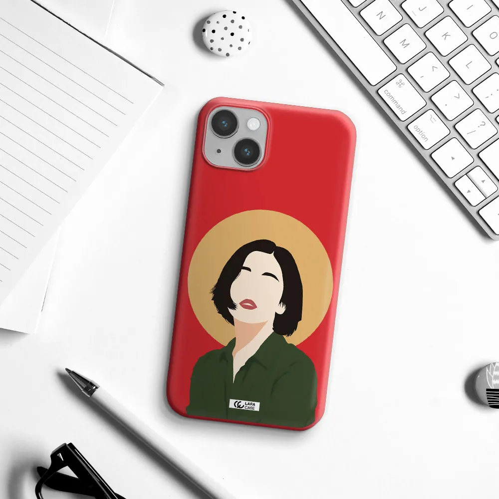 Portrait Of A Girl In A Green Dress Apple iPhone 14 plus Silicone Imperial Red Case
