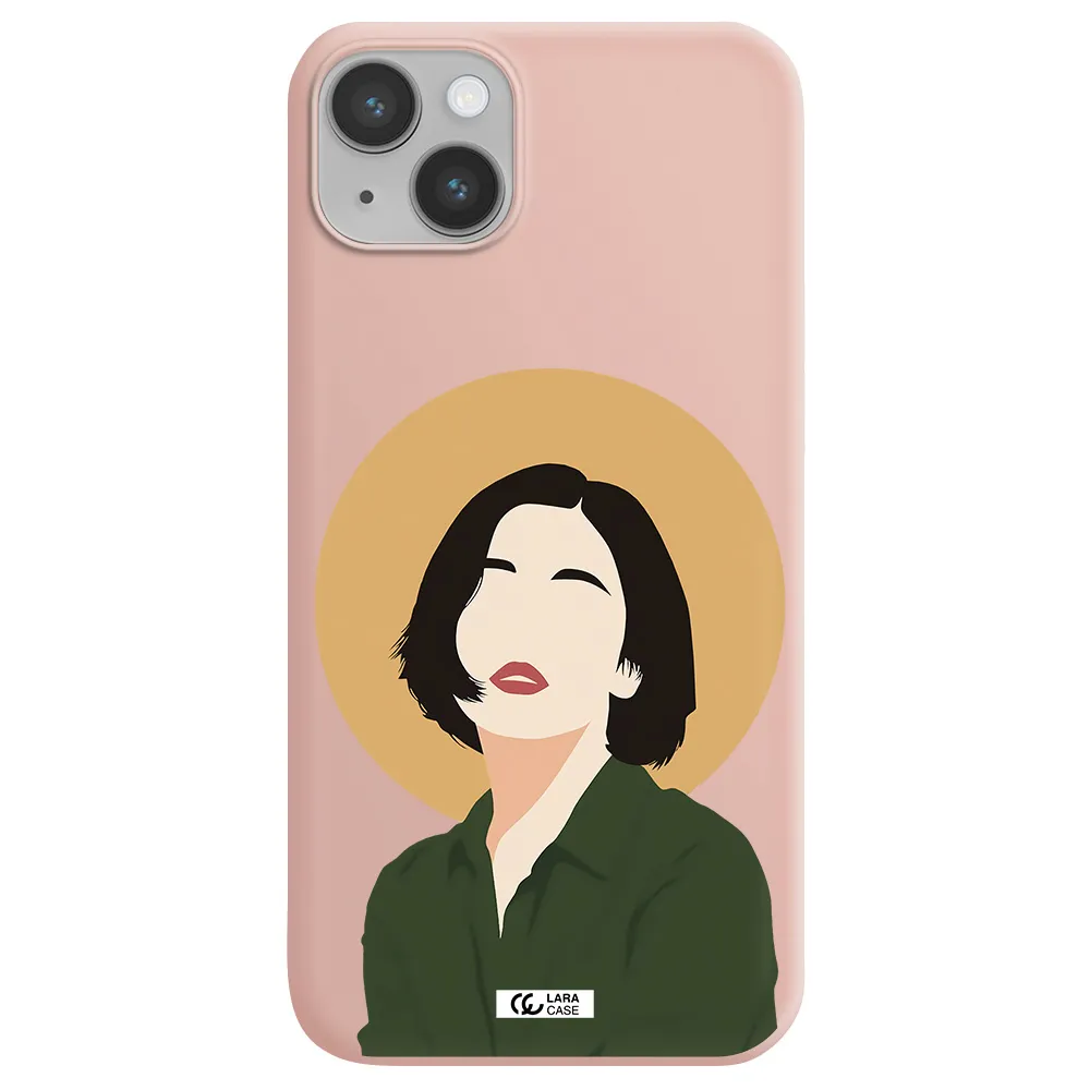 Portrait Of A Girl In A Green Dress Apple iPhone 14 plus Silicone pastel pink Case