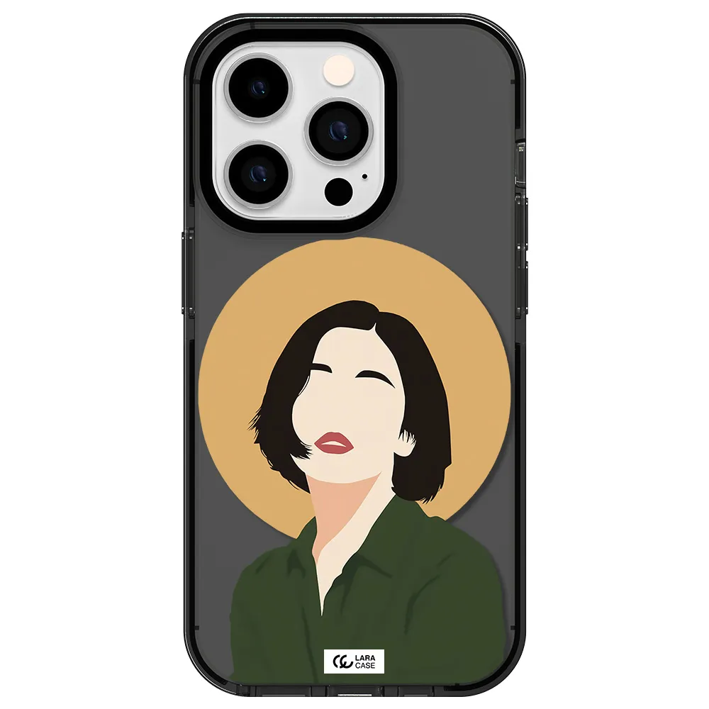 Portrait Of A Girl In A Green Dress Apple iPhone 14 pro impact Smoke Black Case