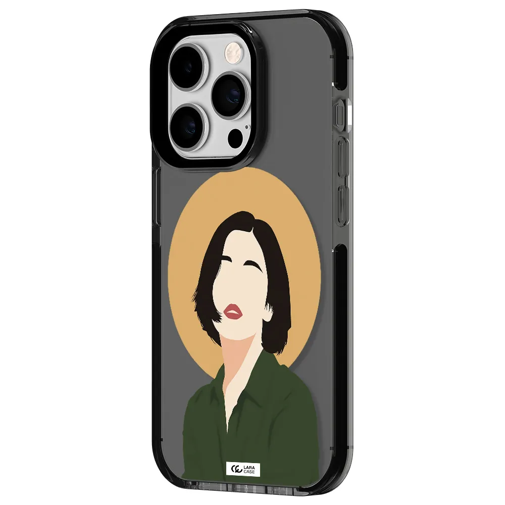 Portrait Of A Girl In A Green Dress Apple iPhone 14 pro impact Smoke Black Case
