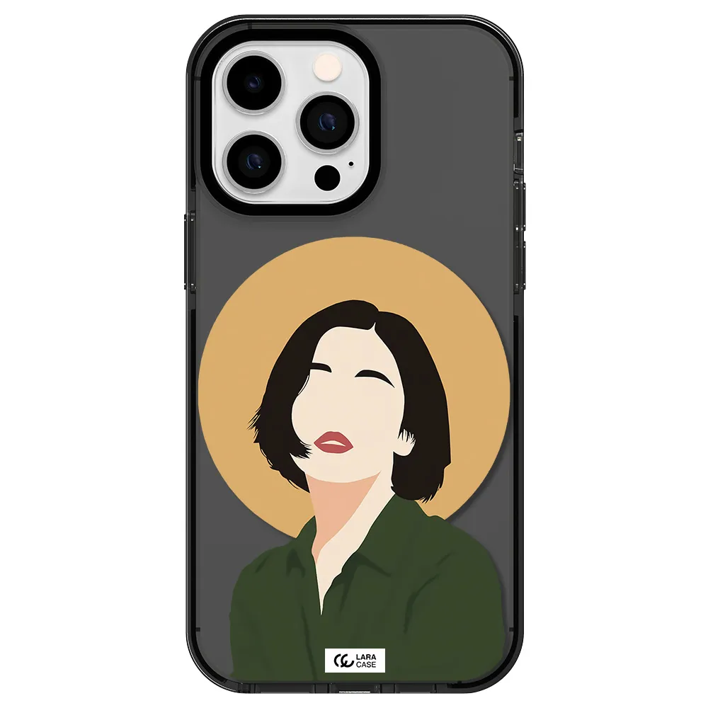Portrait Of A Girl In A Green Dress Apple iPhone 14 pro max impact Smoke Black Case