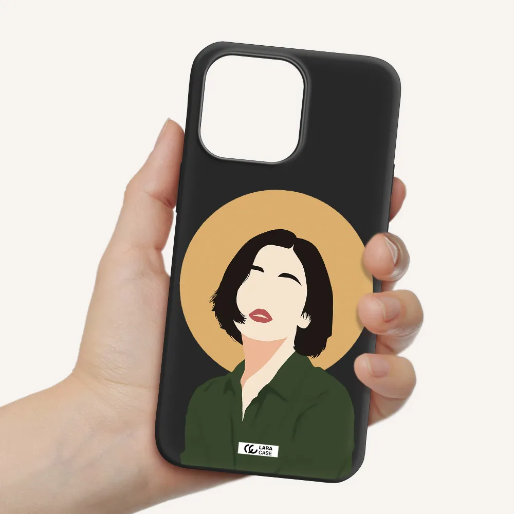 Portrait Of A Girl In A Green Dress Apple iPhone 14 pro max Silicone black Case