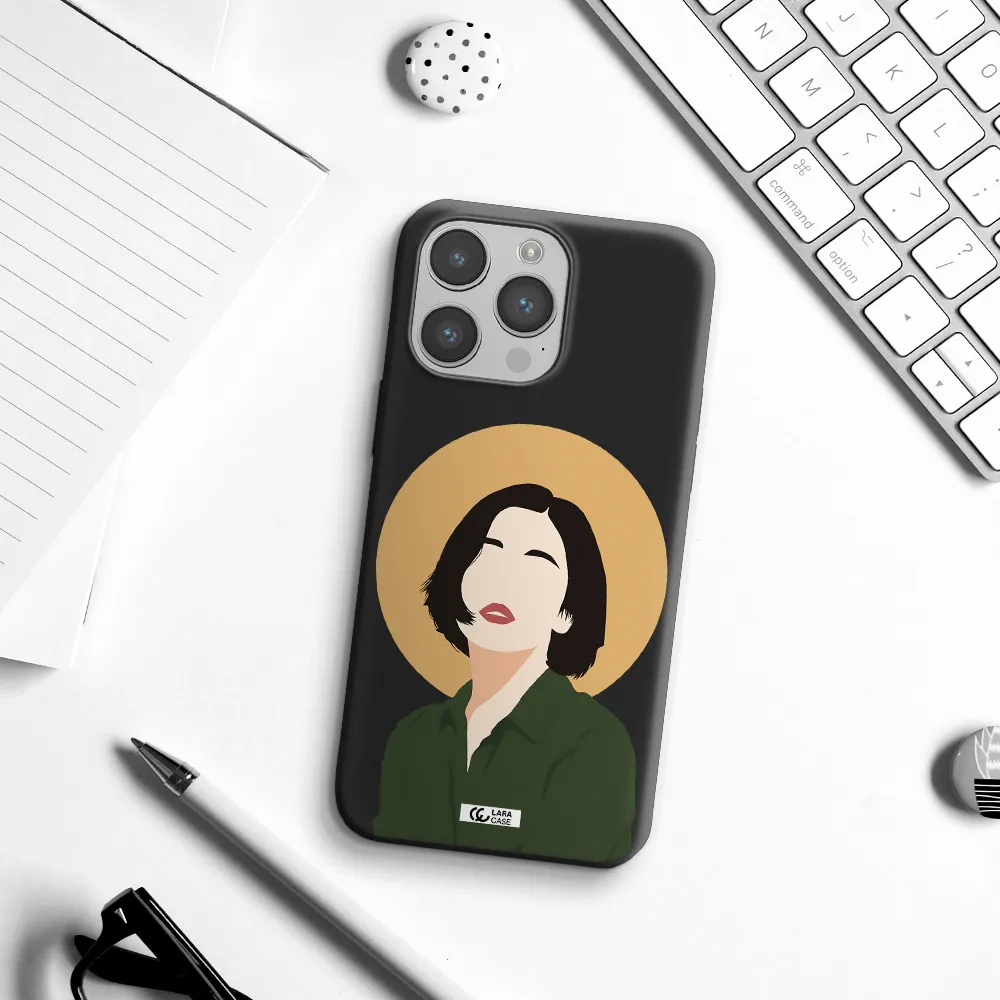 Portrait Of A Girl In A Green Dress Apple iPhone 14 pro max Silicone black Case