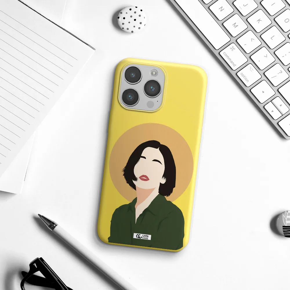 Portrait Of A Girl In A Green Dress Apple iPhone 14 pro max Silicone canary yellow Case