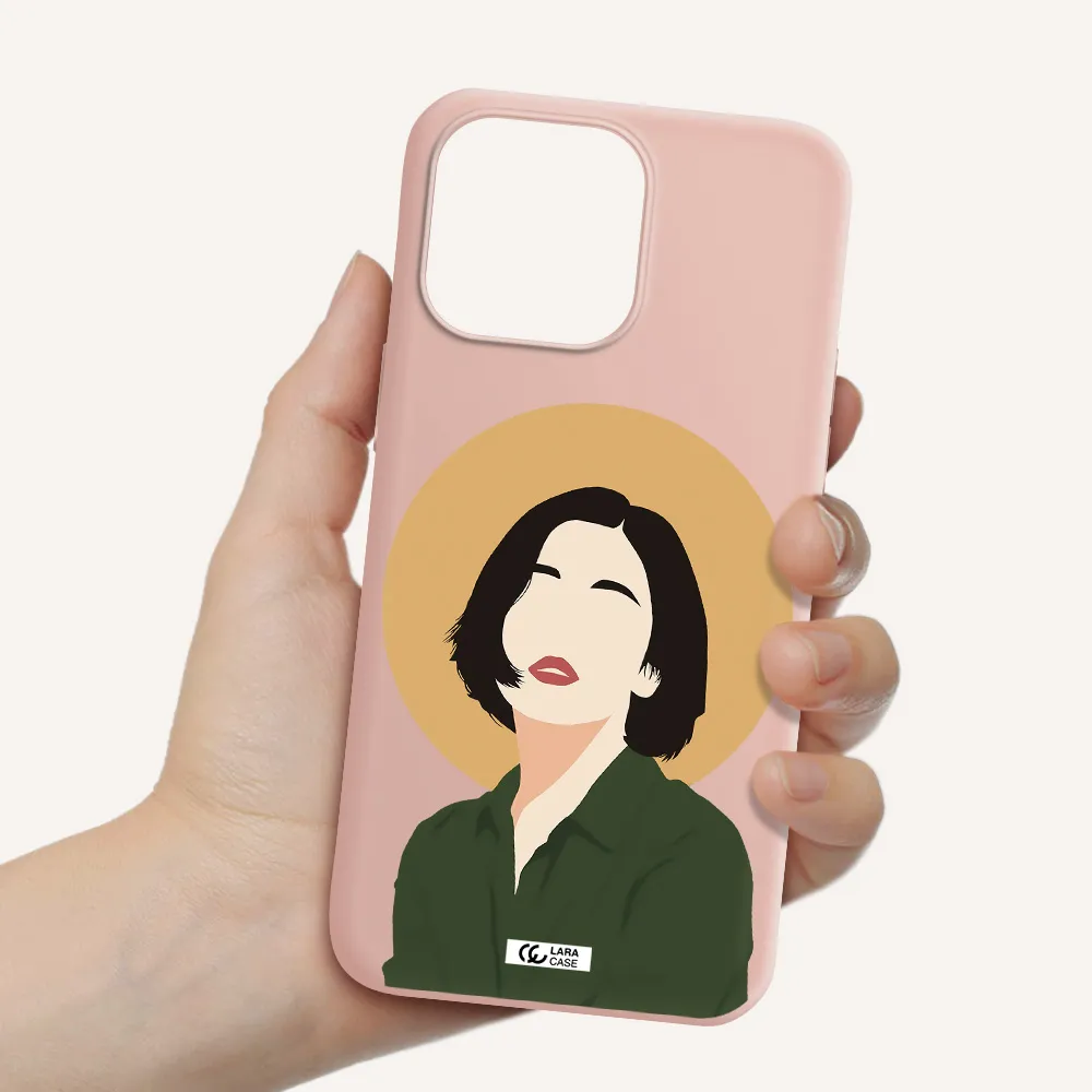 Portrait Of A Girl In A Green Dress Apple iPhone 14 pro max Silicone pastel pink Case