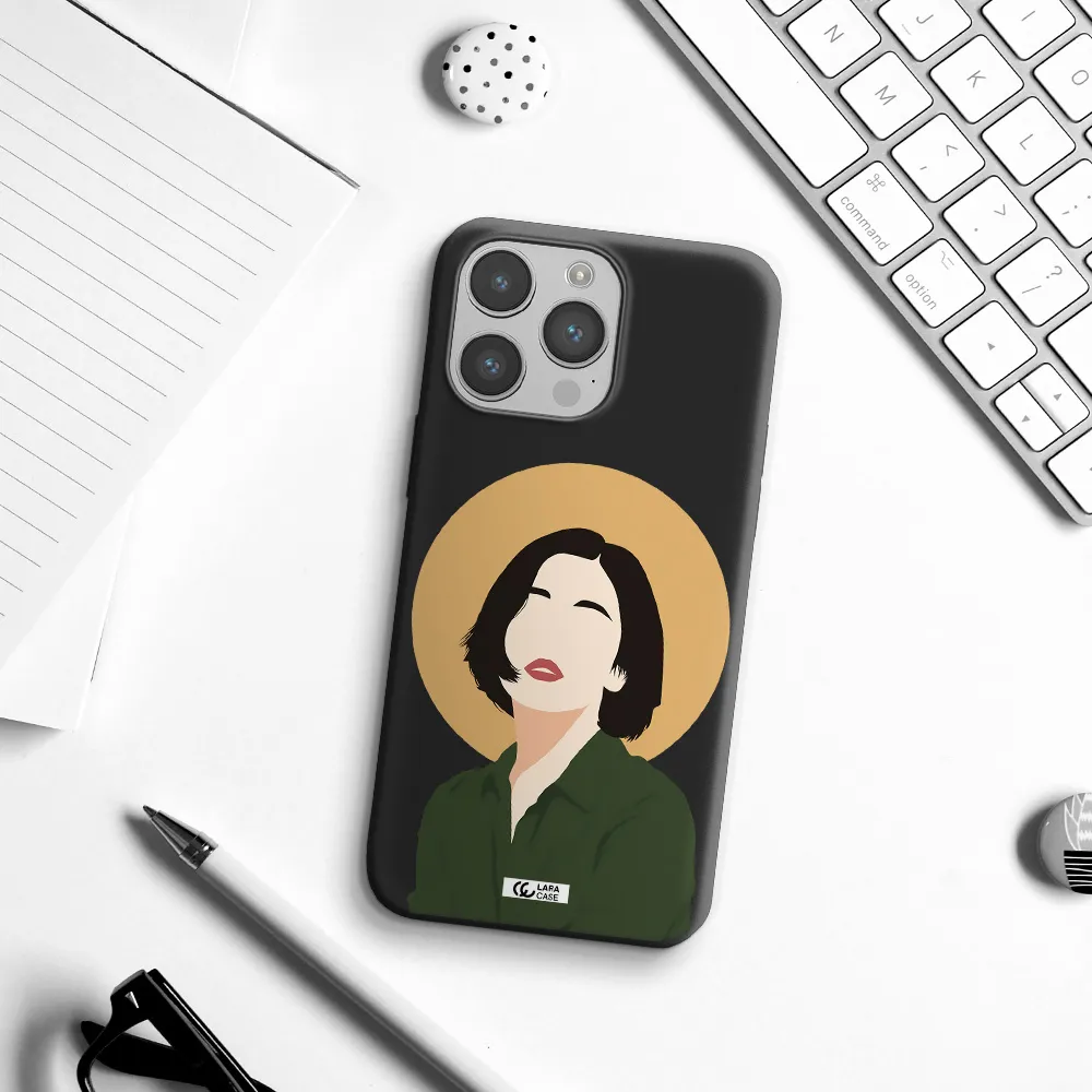 Portrait Of A Girl In A Green Dress Apple iPhone 14 pro Silicone black Case