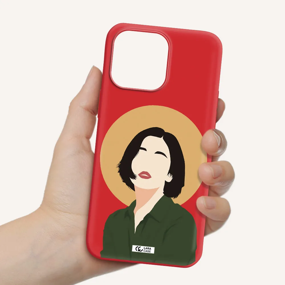 Portrait Of A Girl In A Green Dress Apple iPhone 14 pro Silicone Imperial Red Case