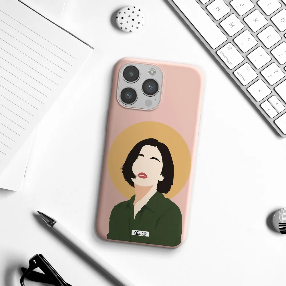 Portrait Of A Girl In A Green Dress Apple iPhone 14 pro Silicone pastel pink Case