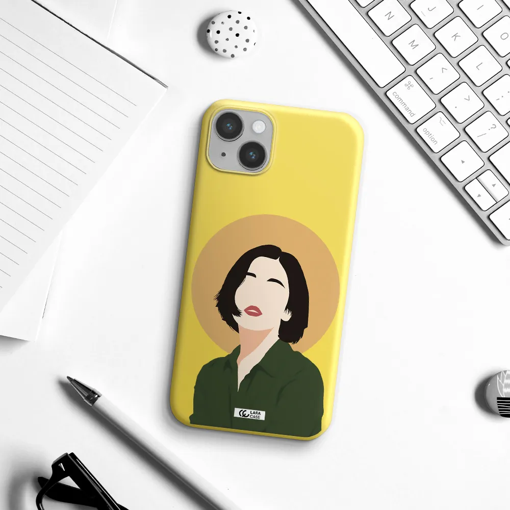 Portrait Of A Girl In A Green Dress Apple iPhone 14 Silicone canary yellow Case