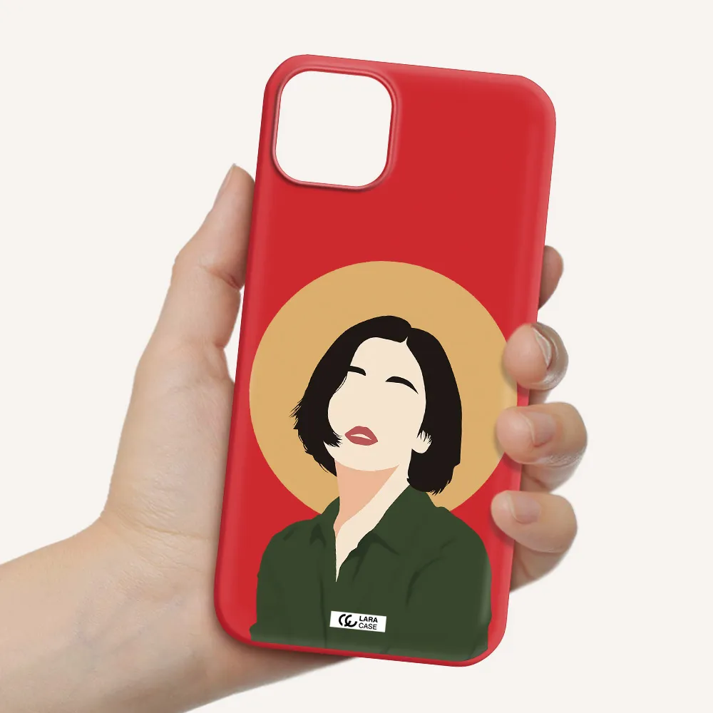 Portrait Of A Girl In A Green Dress Apple iPhone 14 Silicone Imperial Red Case