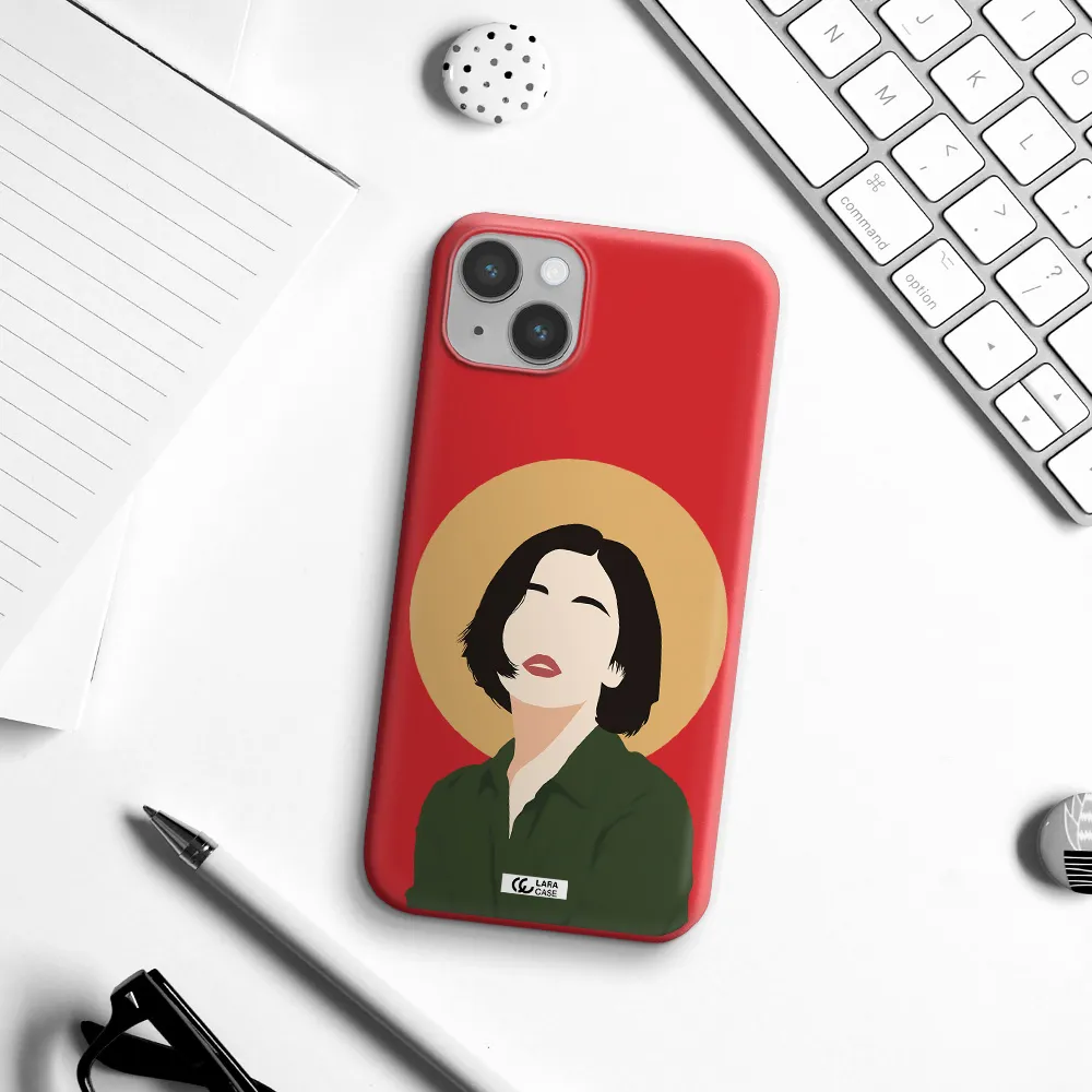 Portrait Of A Girl In A Green Dress Apple iPhone 14 Silicone Imperial Red Case