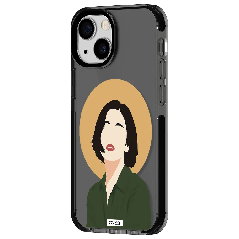 Portrait Of A Girl In A Green Dress Apple iPhone 15 impact Smoke Black Case