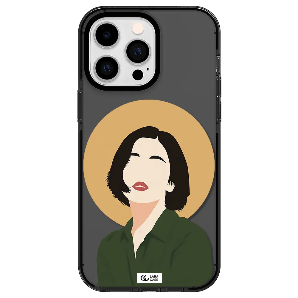 Portrait Of A Girl In A Green Dress Apple iPhone 15 Pro impact Smoke Black Case