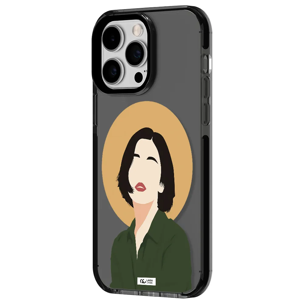 Portrait Of A Girl In A Green Dress Apple iPhone 15 Pro impact Smoke Black Case