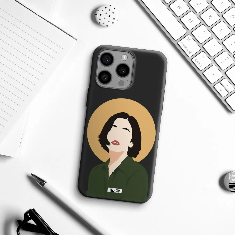 Portrait Of A Girl In A Green Dress Apple Iphone 15 Pro max Silicone black Case