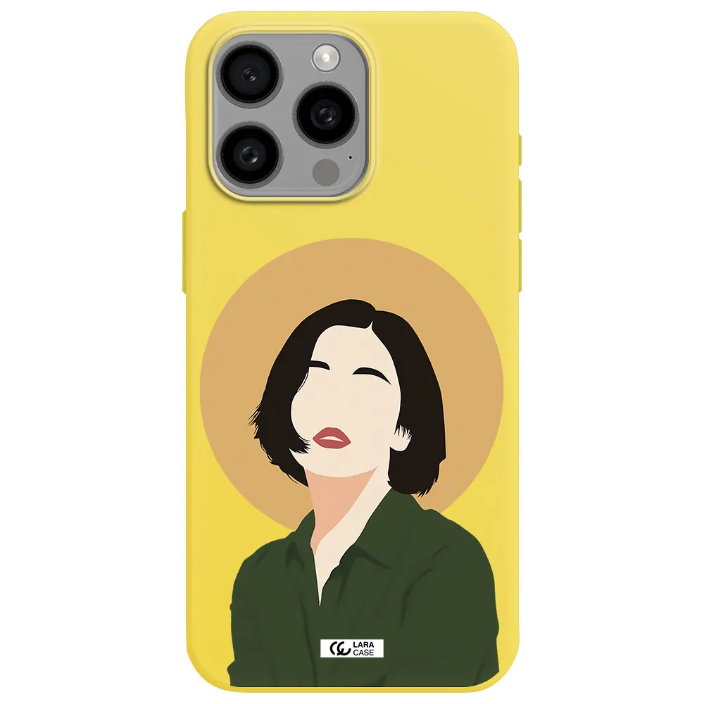 Portrait Of A Girl In A Green Dress Apple Iphone 15 Pro max Silicone canary yellow Case