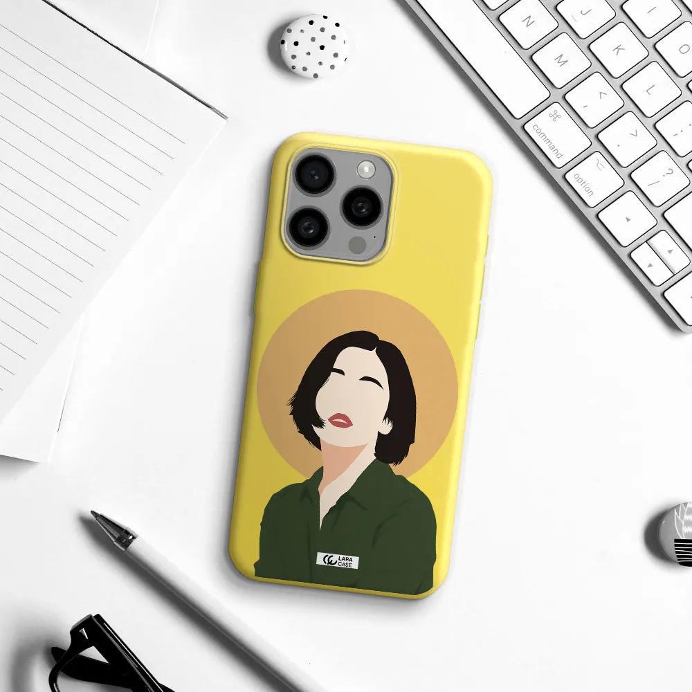 Portrait Of A Girl In A Green Dress Apple Iphone 15 Pro max Silicone canary yellow Case