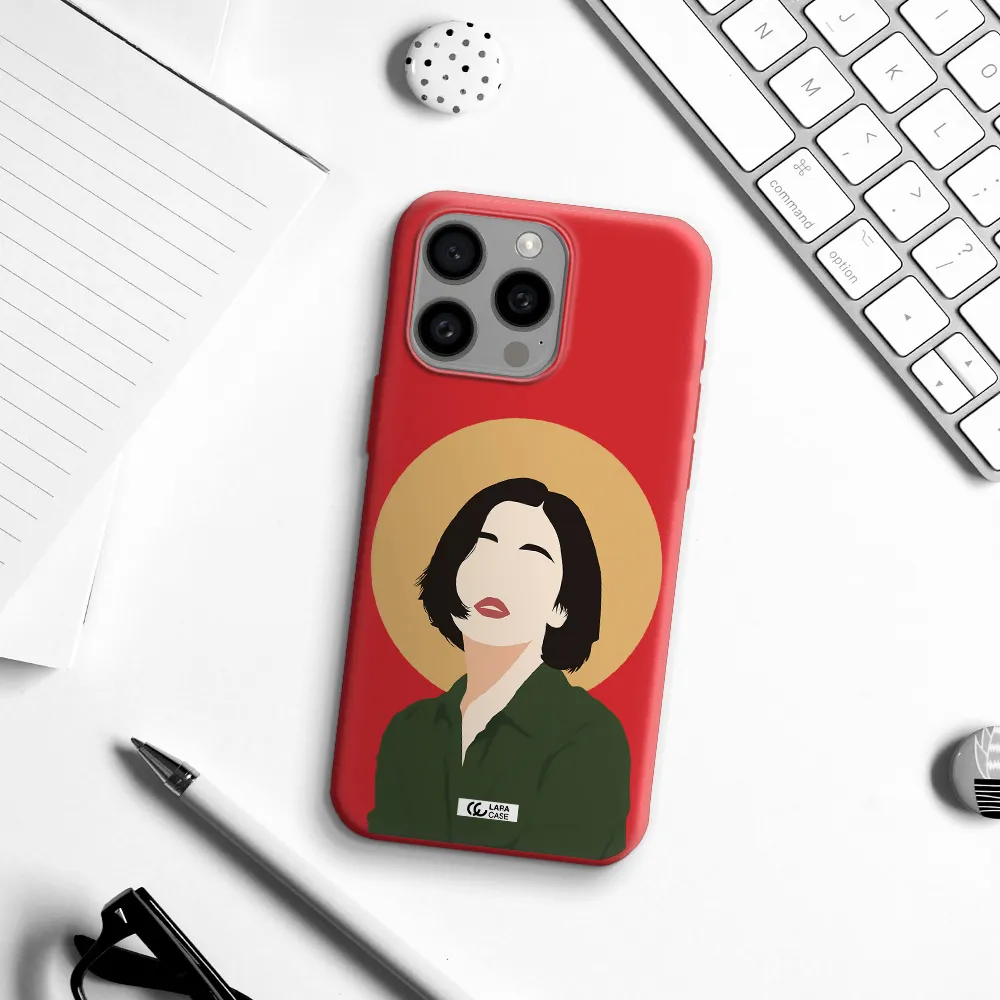 Portrait Of A Girl In A Green Dress Apple Iphone 15 Pro Max Silicone Imperial Red Case