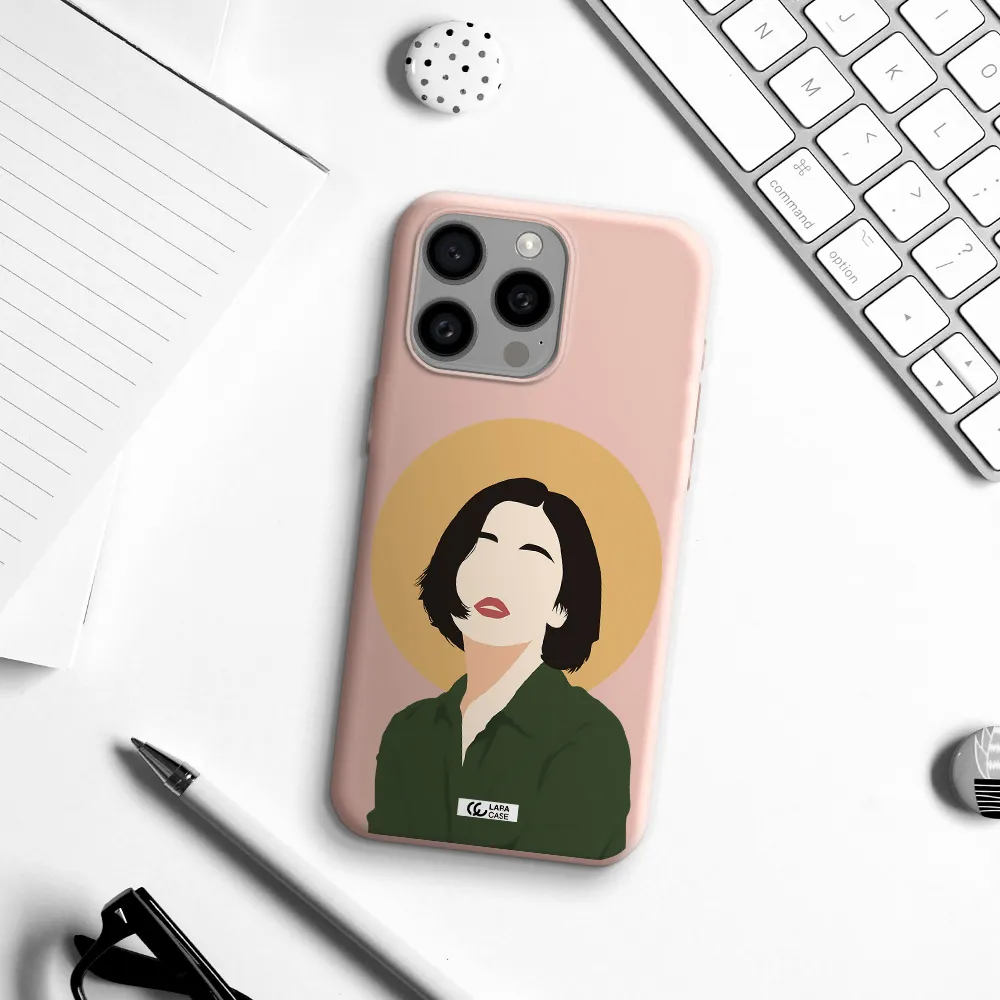 Portrait Of A Girl In A Green Dress Apple Iphone 15 Pro max Silicone pastel pink Case