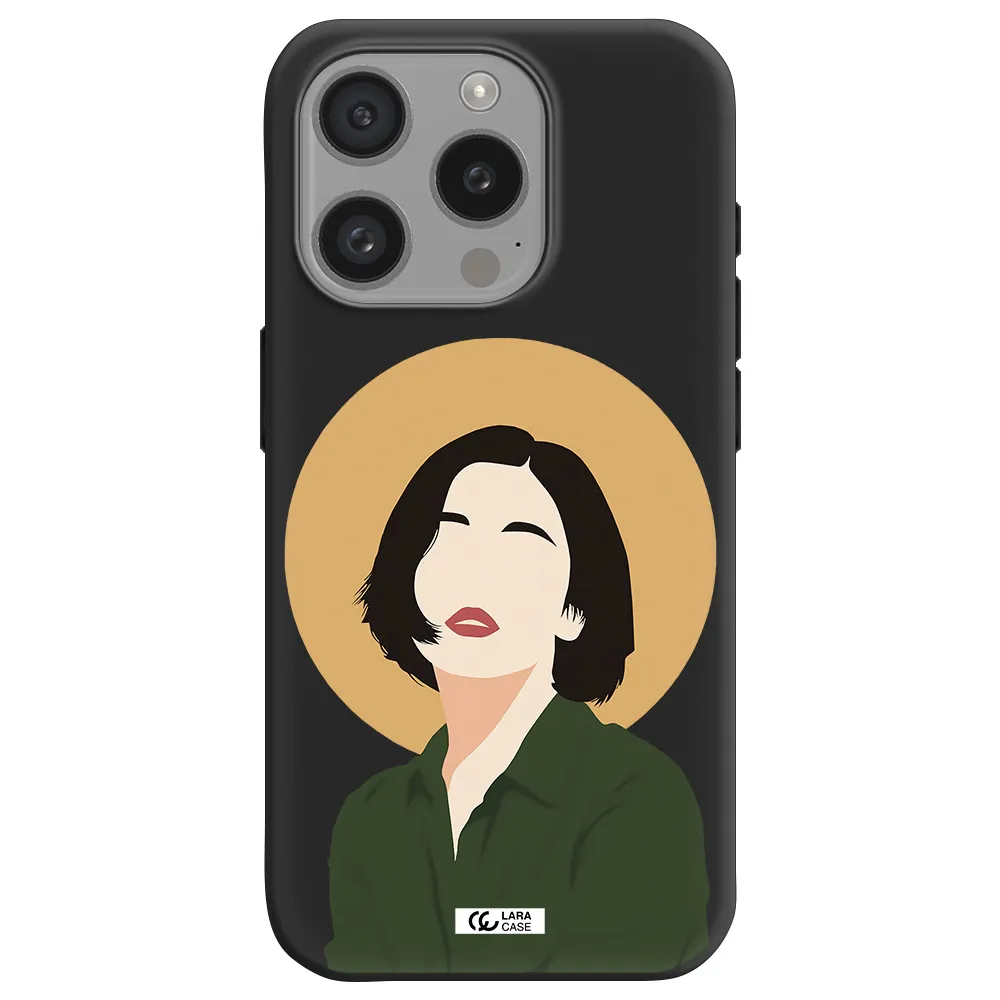 Portrait Of A Girl In A Green Dress Apple Iphone 15 Pro Silicone Black Case