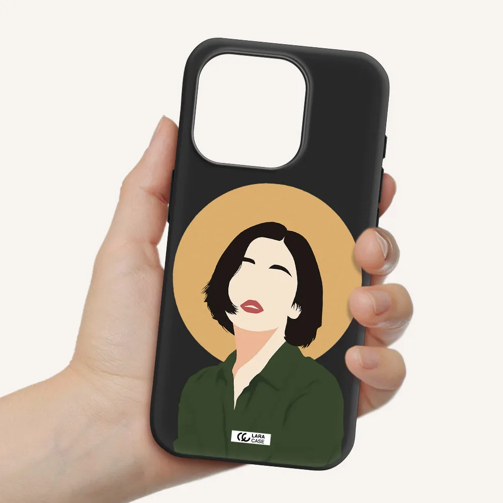 Portrait Of A Girl In A Green Dress Apple Iphone 15 Pro Silicone Black Case
