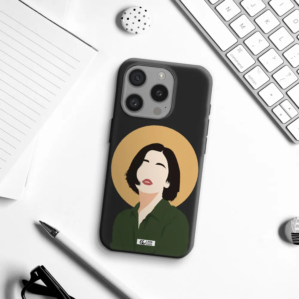 Portrait Of A Girl In A Green Dress Apple Iphone 15 Pro Silicone Black Case