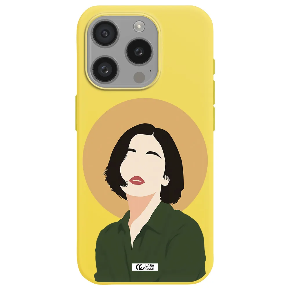 Portrait Of A Girl In A Green Dress Apple Iphone 15 Pro Silicone Canary Yellow Case