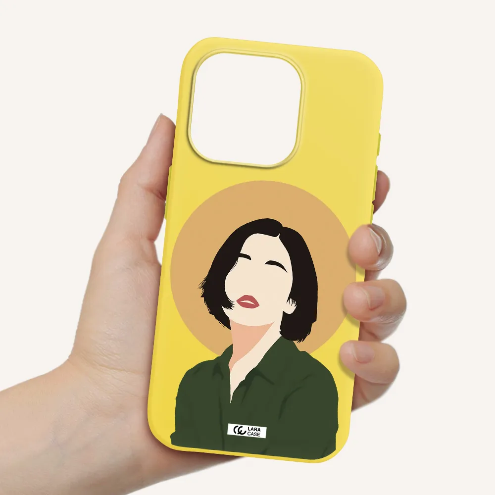 Portrait Of A Girl In A Green Dress Apple Iphone 15 Pro Silicone Canary Yellow Case