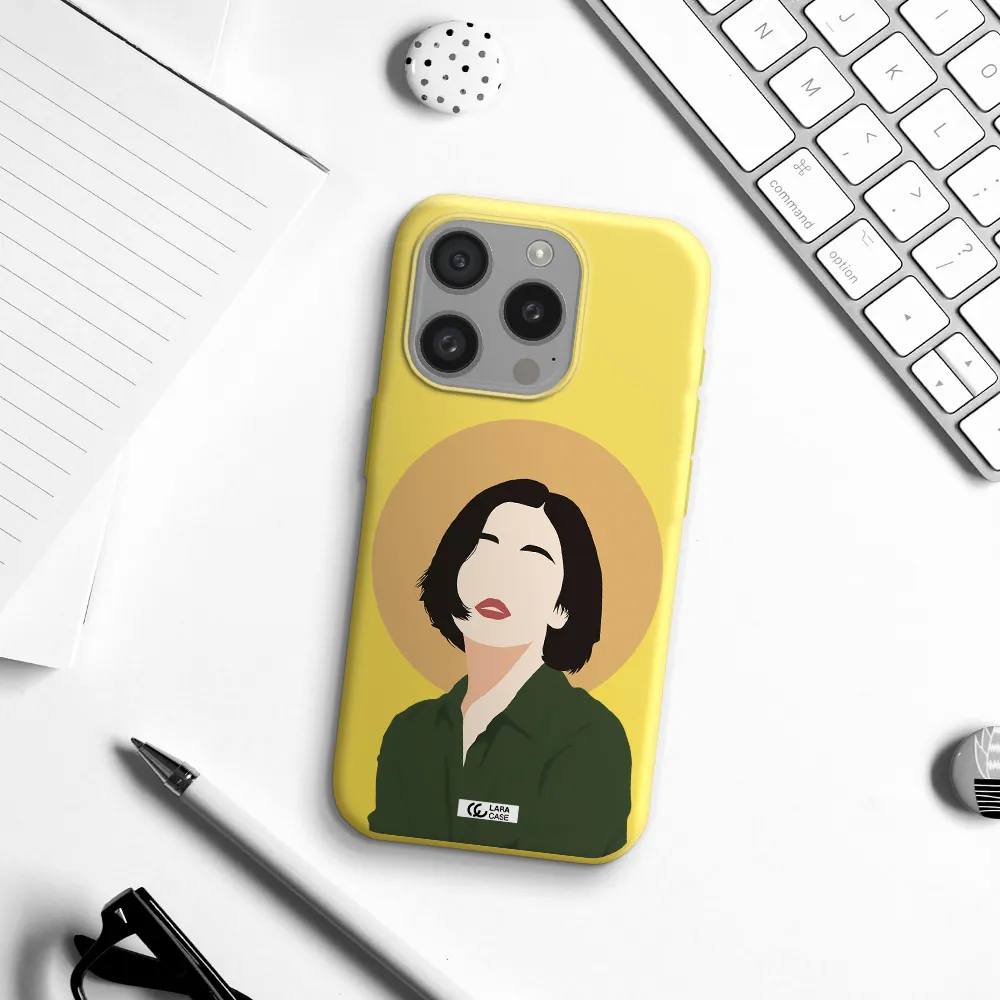 Portrait Of A Girl In A Green Dress Apple Iphone 15 Pro Silicone Canary Yellow Case